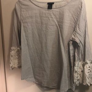 Ann Taylor Stripe Blouse with Lace Cuffs